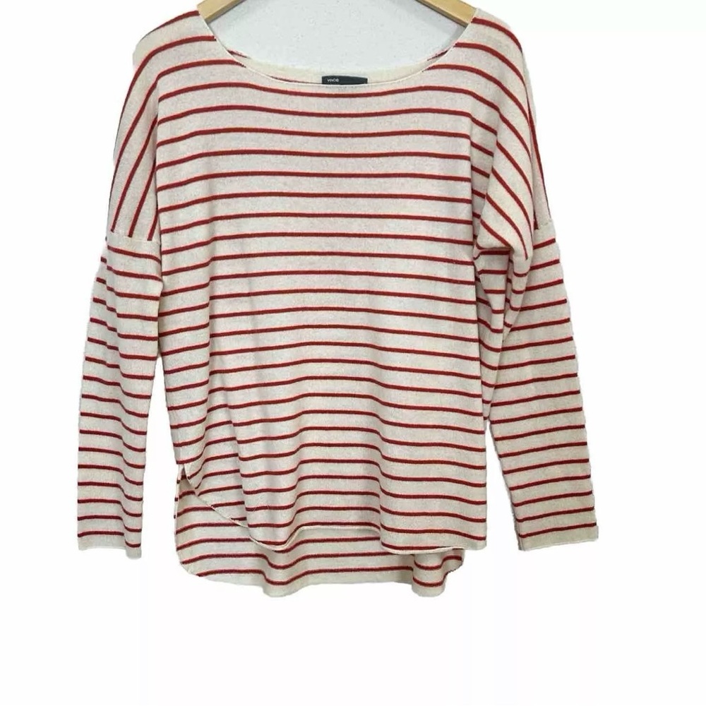 VINCE‎ Striped 100% Cashmere Pullover Oversize Sweater Red Beige Women’s Large